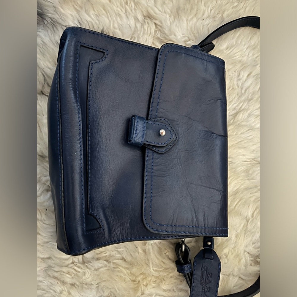 Zara genuine leather navy cross body bag
